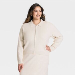 Women's Full Zip Cardigan - A New Day Oatmeal XXL